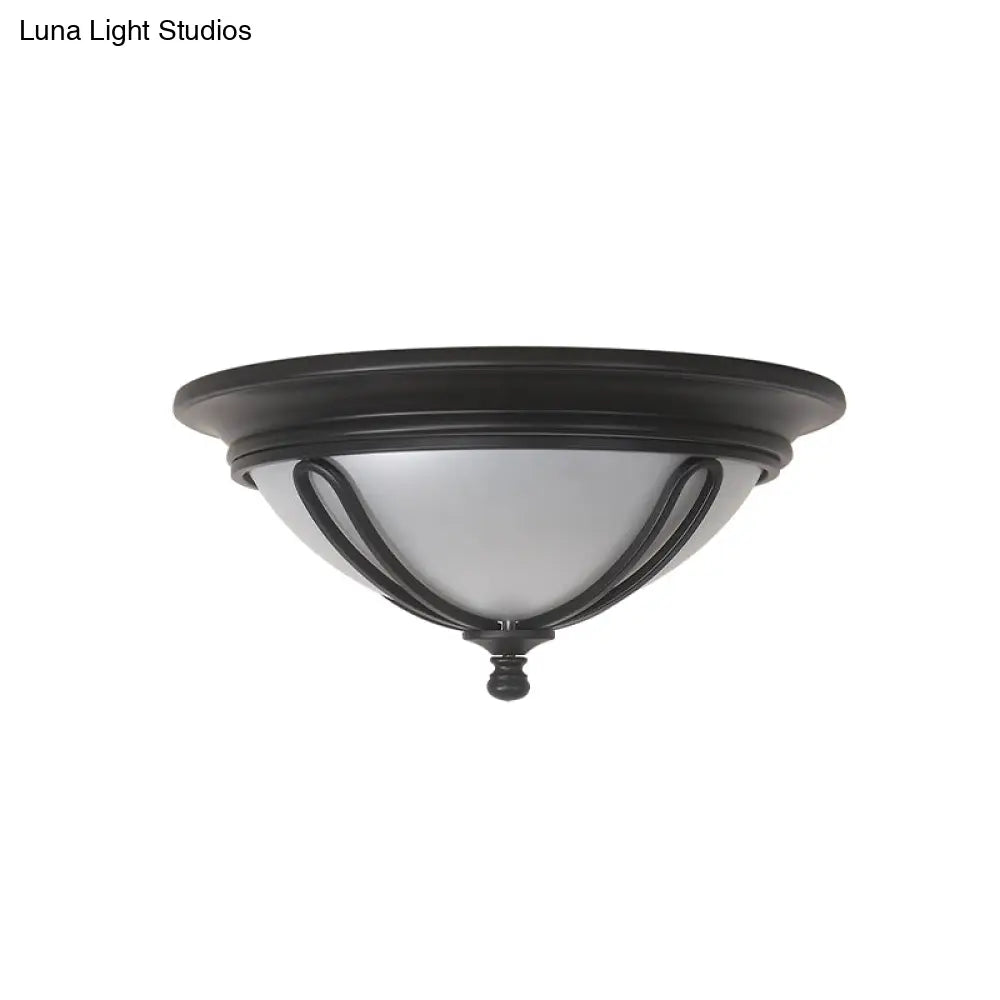 Antique Milk Glass Flush Mount Light With Metal Cage Frame - Black Finish 4 Bulb Lamp