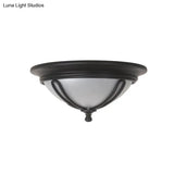Antique Milk Glass Flush Mount Light With Metal Cage Frame - Black Finish 4 Bulb Lamp