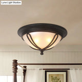 Antique Milk Glass Flush Mount Light With Metal Cage Frame - Black Finish 4 Bulb Lamp