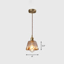 Antique Shaded Pendant Light - 1-Light Brown Glass Hanging In Brass For Dining Room Decor / B