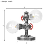 Antique Silver Round Shade Table Lamp With Clear/Amber Glass - Industrial Style 2 Lights And Sturdy