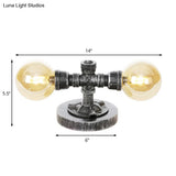 Antique Silver Round Shade Table Lamp With Clear/Amber Glass - Industrial Style 2 Lights And Sturdy