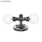 Antique Silver Round Shade Table Lamp With Clear/Amber Glass - Industrial Style 2 Lights And Sturdy