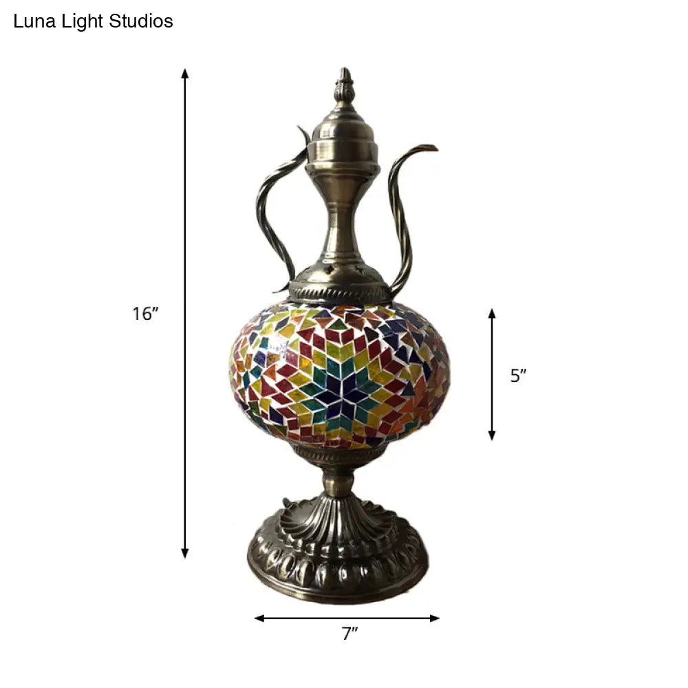 Antique Small Desk Lamp - White/Red/Orange Glass Sphere 1 Bulb Task Lighting With Metal Base For