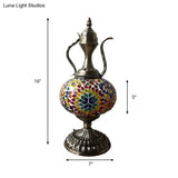 Antique Small Desk Lamp - White/Red/Orange Glass Sphere 1 Bulb Task Lighting With Metal Base For
