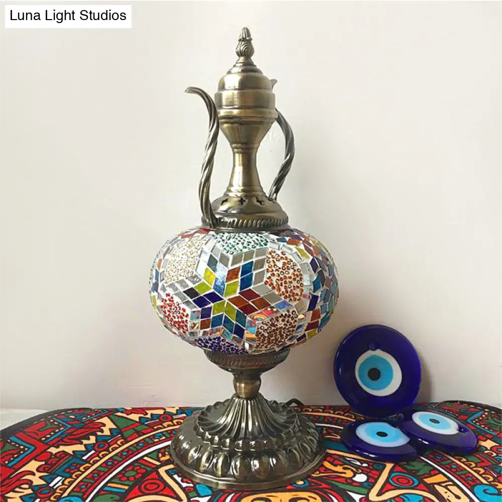 Antique Small Desk Lamp - White/Red/Orange Glass Sphere 1 Bulb Task Lighting With Metal Base For