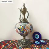 Antique Small Desk Lamp - White/Red/Orange Glass Sphere 1 Bulb Task Lighting With Metal Base For