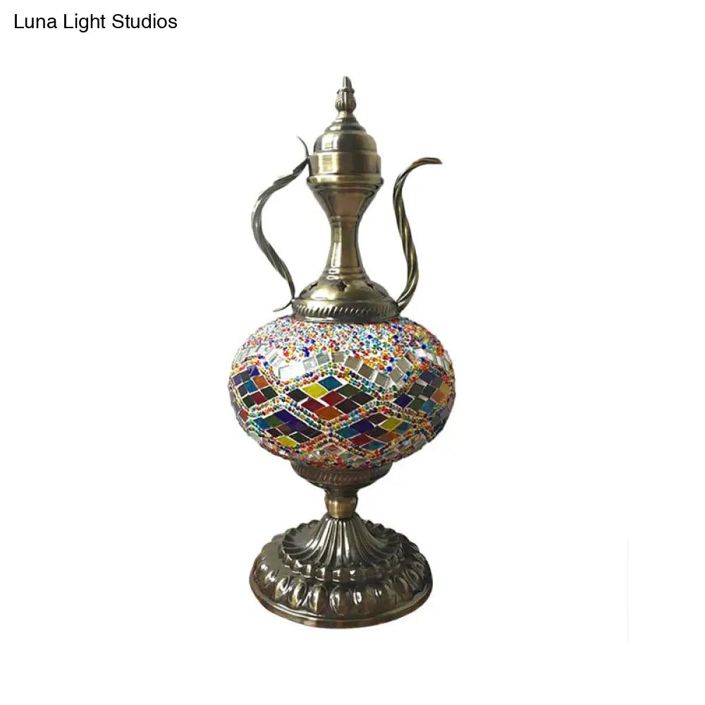 Antique Small Desk Lamp - White/Red/Orange Glass Sphere 1 Bulb Task Lighting With Metal Base For