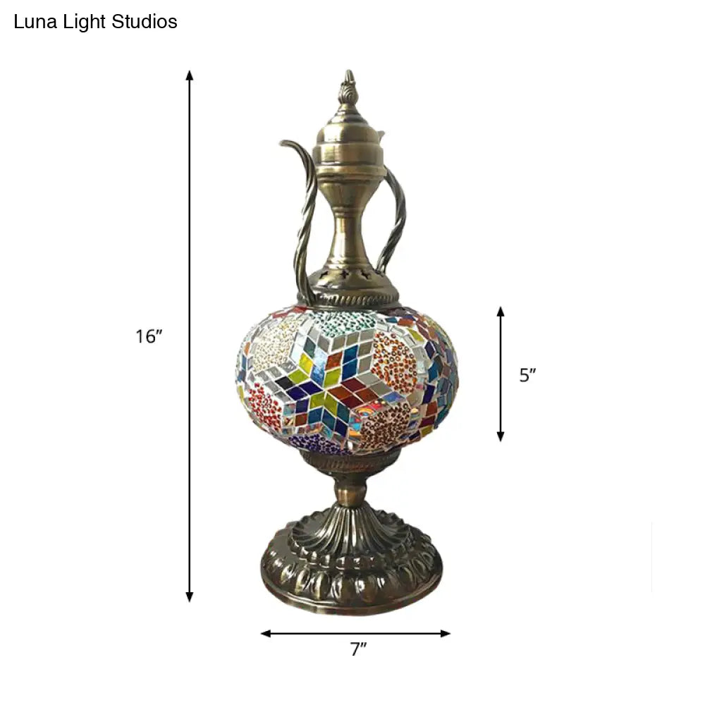 Antique Small Desk Lamp - White/Red/Orange Glass Sphere 1 Bulb Task Lighting With Metal Base For