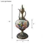 Antique Small Desk Lamp - White/Red/Orange Glass Sphere 1 Bulb Task Lighting With Metal Base For