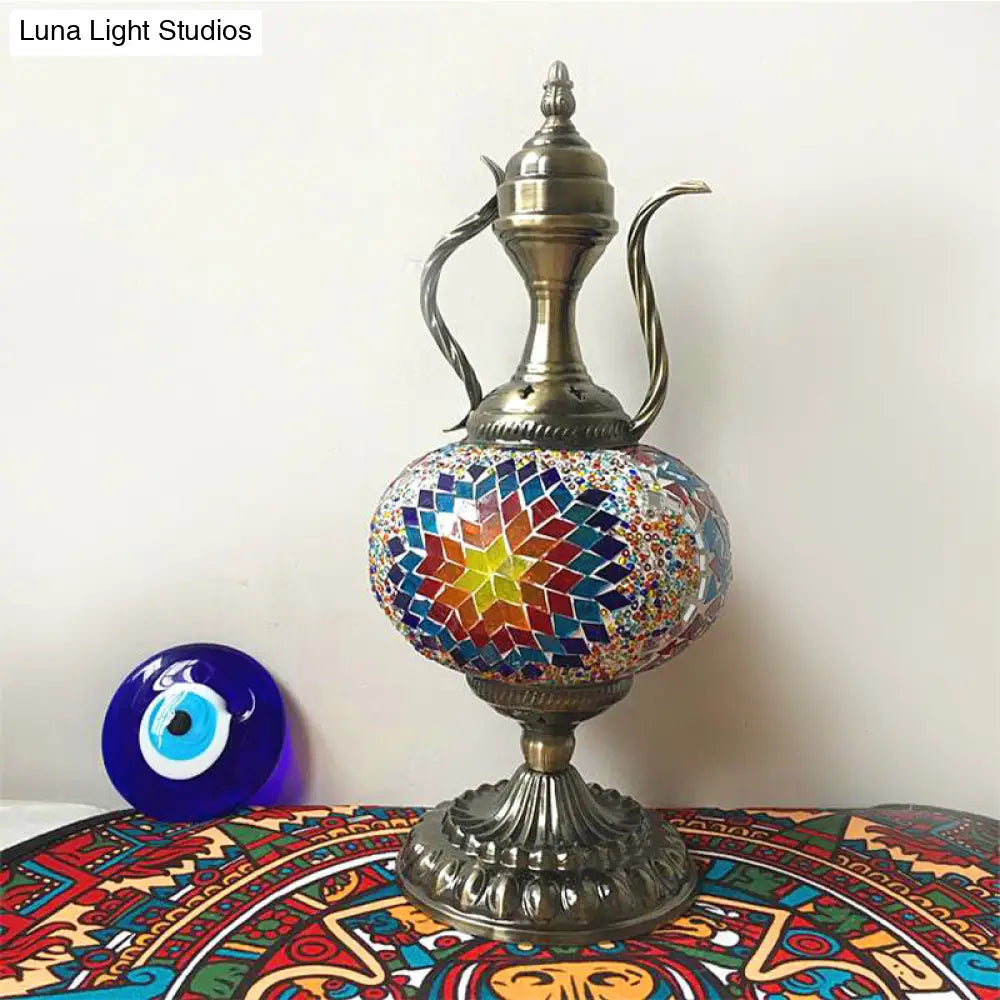 Antique Small Desk Lamp - White/Red/Orange Glass Sphere 1 Bulb Task Lighting With Metal Base For
