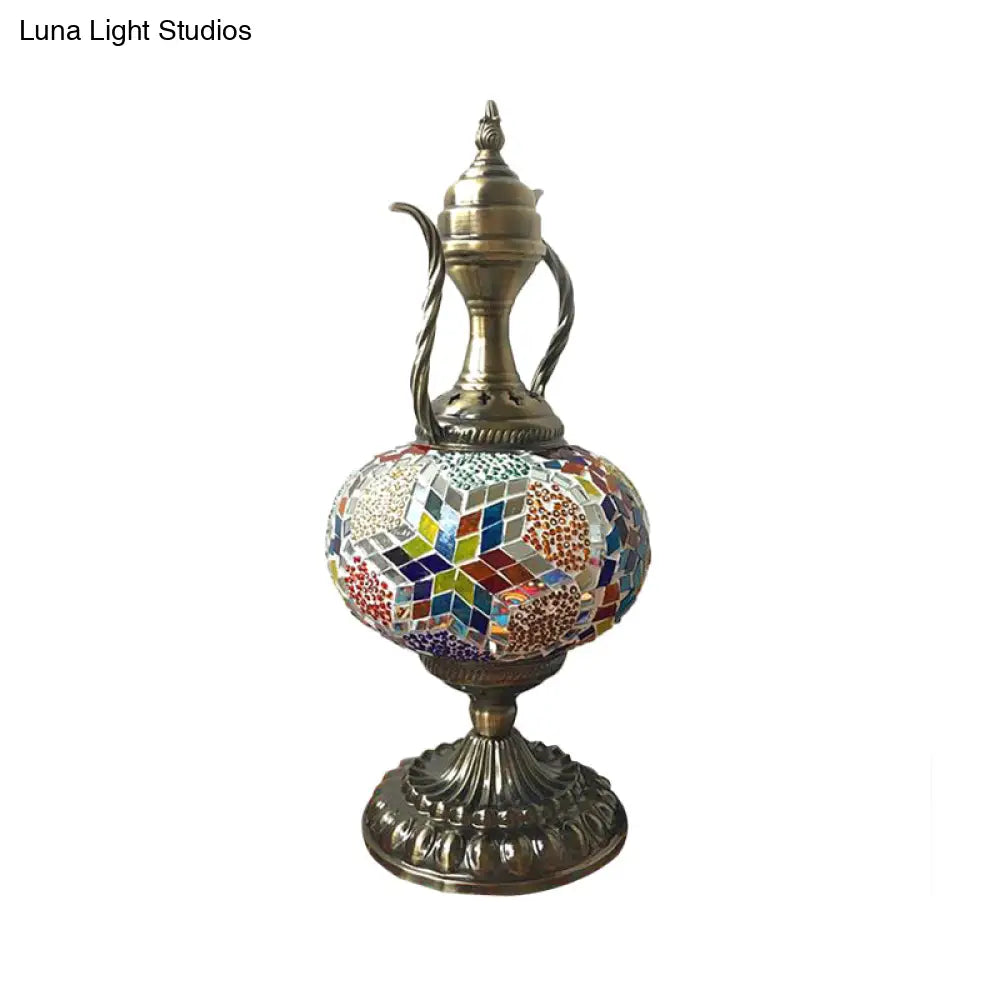 Antique Small Desk Lamp - White/Red/Orange Glass Sphere 1 Bulb Task Lighting With Metal Base For