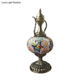 Antique Small Desk Lamp - White/Red/Orange Glass Sphere 1 Bulb Task Lighting With Metal Base For