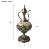 Antique Small Desk Lamp - White/Red/Orange Glass Sphere 1 Bulb Task Lighting With Metal Base For