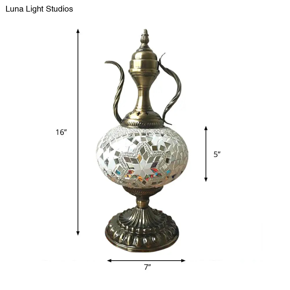 Antique Small Desk Lamp - White/Red/Orange Glass Sphere 1 Bulb Task Lighting With Metal Base For