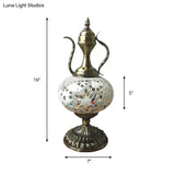 Antique Small Desk Lamp - White/Red/Orange Glass Sphere 1 Bulb Task Lighting With Metal Base For