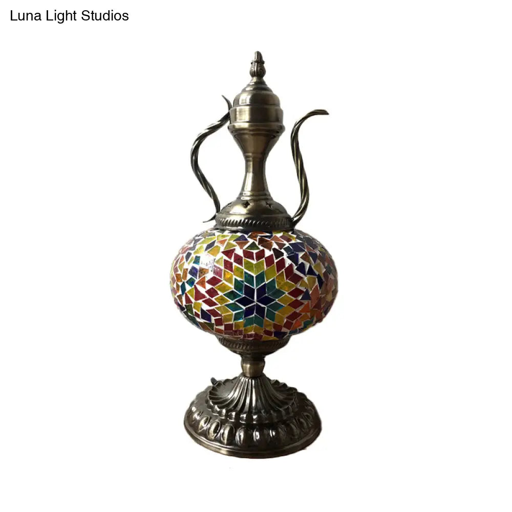 Antique Small Desk Lamp - White/Red/Orange Glass Sphere 1 Bulb Task Lighting With Metal Base For