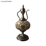 Antique Small Desk Lamp - White/Red/Orange Glass Sphere 1 Bulb Task Lighting With Metal Base For