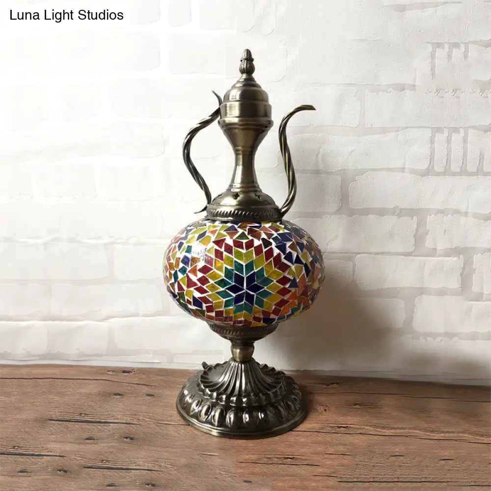 Antique Small Desk Lamp - White/Red/Orange Glass Sphere 1 Bulb Task Lighting With Metal Base For