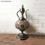 Antique Small Desk Lamp - White/Red/Orange Glass Sphere 1 Bulb Task Lighting With Metal Base For