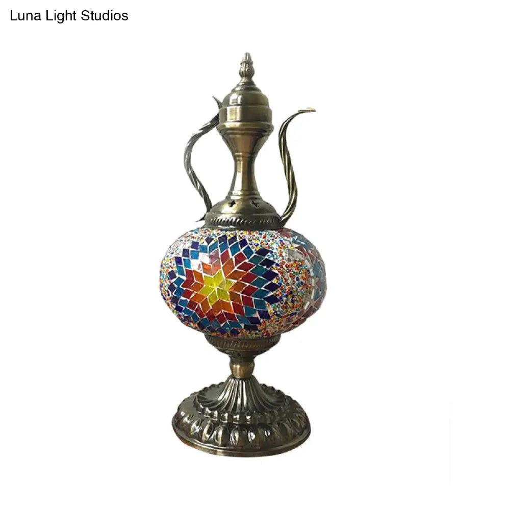 Antique Small Desk Lamp - White/Red/Orange Glass Sphere 1 Bulb Task Lighting With Metal Base For