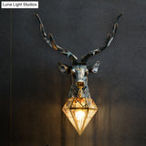 Antique Style 1-Light Resin Deer Wall Sconce With Brass Diamond Shade 14.5/19.5 Wide