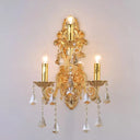 Antique Style 3-Light Candle Wall Sconce With Crystal Droplet - Metallic Mount Light Beige