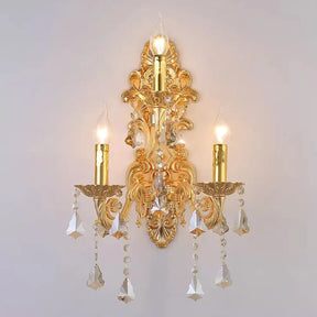 Antique Style 3-Light Candle Wall Sconce With Crystal Droplet - Metallic Mount Light Beige