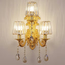 Antique Style 3-Light Candle Wall Sconce With Crystal Droplet - Metallic Mount Light Gold