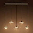 Antique Style 5-Light Brass Cluster Pendant With Clear Ribbed Glass