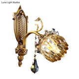 Antique Style Brass Lotus Wall Sconce - Amber Glass Sitting Room Lighting