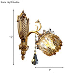 Antique Style Brass Lotus Wall Sconce - Amber Glass Sitting Room Lighting