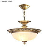 Antique Style Bronze Bowl Suspension Light With White Glass - Corridor Chandelier Pendant