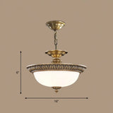 Antique Style Bronze Bowl Suspension Light With White Glass - Corridor Chandelier Pendant 3 / Leaf