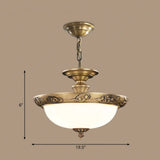 Antique Style Bronze Bowl Suspension Light With White Glass - Corridor Chandelier Pendant 4 / Cloud