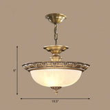 Antique Style Bronze Bowl Suspension Light With White Glass - Corridor Chandelier Pendant 4 / Flower