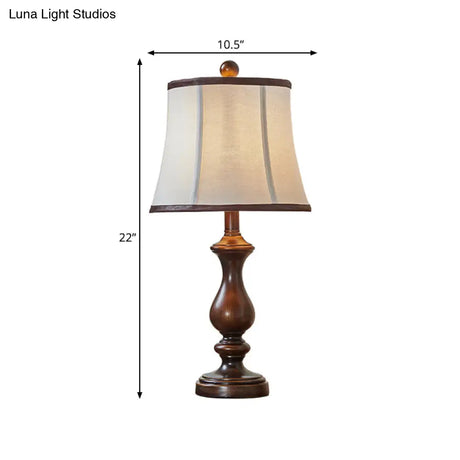 Antique Style Brown Urn Shape Night Table Lamp For Study Room - Wood Task Lighting