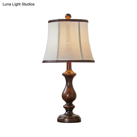 Antique Style Brown Urn Shape Night Table Lamp For Study Room - Wood Task Lighting