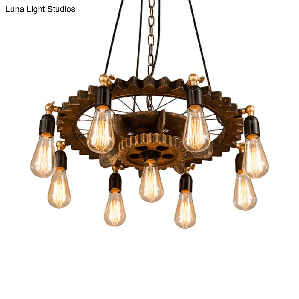 Antique Style Dark Rust Metal Pendant Ceiling Light With 9 Lights - Perfect For Living Room