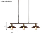 Antique Style Metal Island Light With Scalloped Edges - Rustic 3-Head Pendant Lighting For Dining