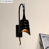 Antique Style Metal Sconce Light In Black For Hallway - Chimes One-Bulb Wall Lamp