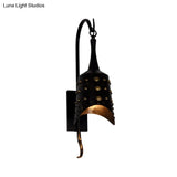 Antique Style Metal Sconce Light In Black For Hallway - Chimes One-Bulb Wall Lamp