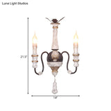 Antique Style Solid Wood 2-Light Candle Sconce Lamp - Bedroom Wall Mounted Lighting (White)