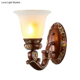 Antique Style Wall Sconce With Brown Bell Shade And Milky Glass 1/2-Head - Perfect For Bedside