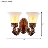 Antique Style Wall Sconce With Brown Bell Shade And Milky Glass 1/2-Head - Perfect For Bedside