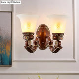 Antique Style Wall Sconce With Brown Bell Shade And Milky Glass 1/2-Head - Perfect For Bedside