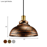 Antique Style Wrought Iron Dome Lamp - 1 Head Restaurant Hanging Light Silver/Bronze/Rust 12’/14