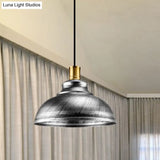 Antique Style Wrought Iron Dome Lamp - 1 Head Restaurant Hanging Light Silver/Bronze/Rust 12’/14