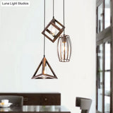 Antique Style Wrought Iron Pendant Lamp - 3-Head Caged Design For Dining Room Ceiling Rust Finish