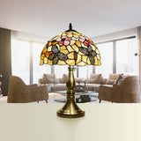Antique Tiffany Dome Desk Light - Blue Flower/Dragonfly/Butterfly Stained Glass Table For Bedroom (2